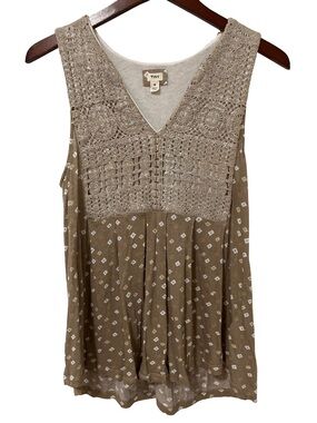 Tiny Anthropologie Womens Medium Crochet Lace Boho Sleeveless Tank Beige Top
